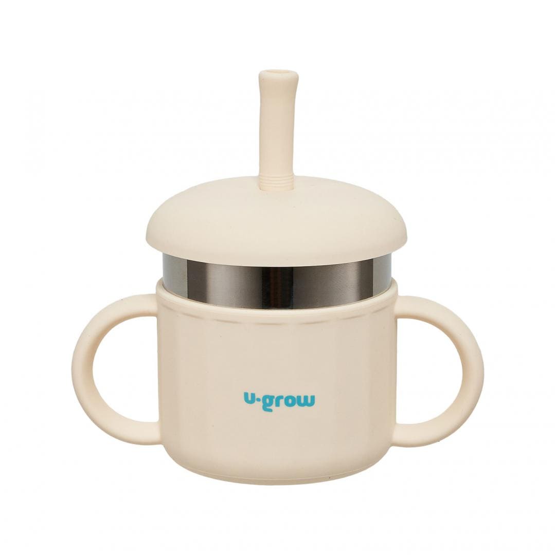 U-Grow Alimentație bebe Cana Silicon U-Grow UG-SCT01WH | 220ml, Pai, Interior Inox