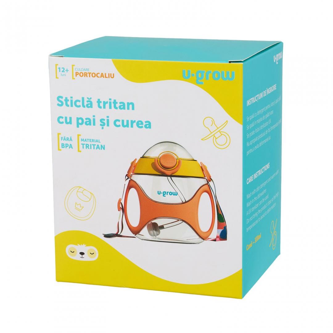 U-Grow Alimentație bebe Sticla Tritan U-Grow UG-733OG | 330ml, Pai, Curea, Orange