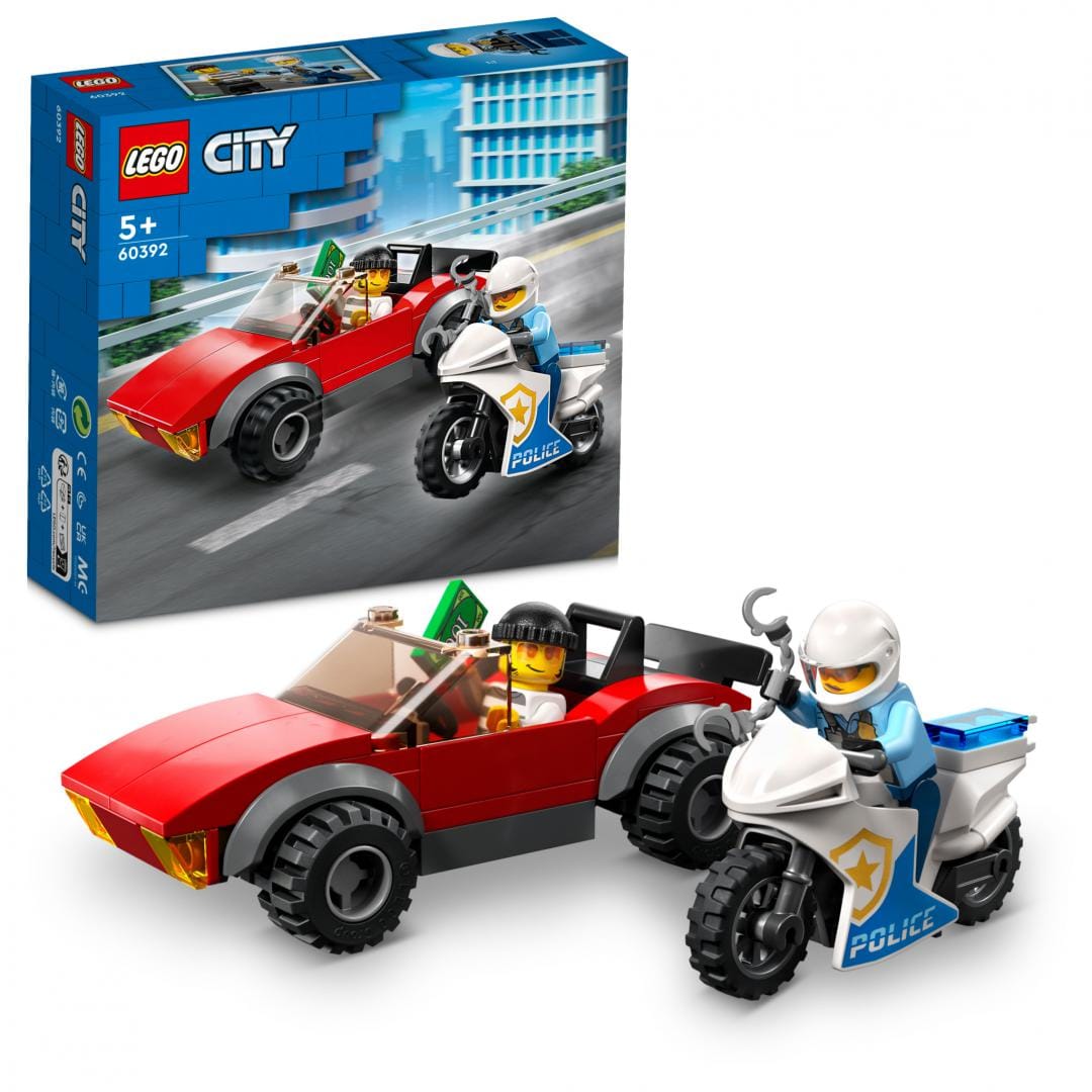 Lego Jucării Set Constructie LEGO City 60392 | Politist pe Motocicleta, Masina, Urmarire