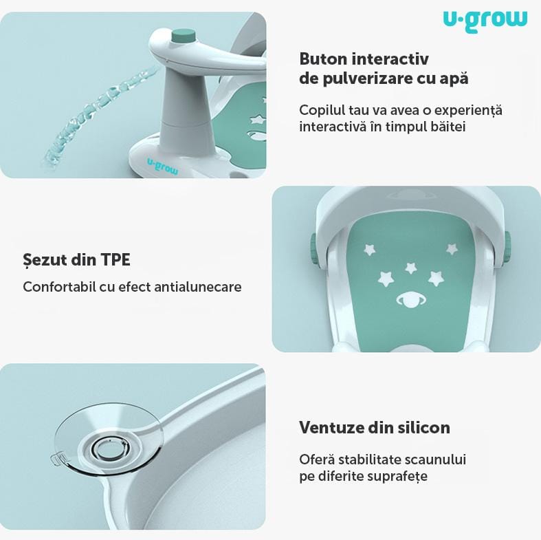 U-Grow Îngrijire bebe Scaun Baie Bebe U-Grow UGSB-0097-BL | Cu Ghidon, Spatar Reglabil, Verde
