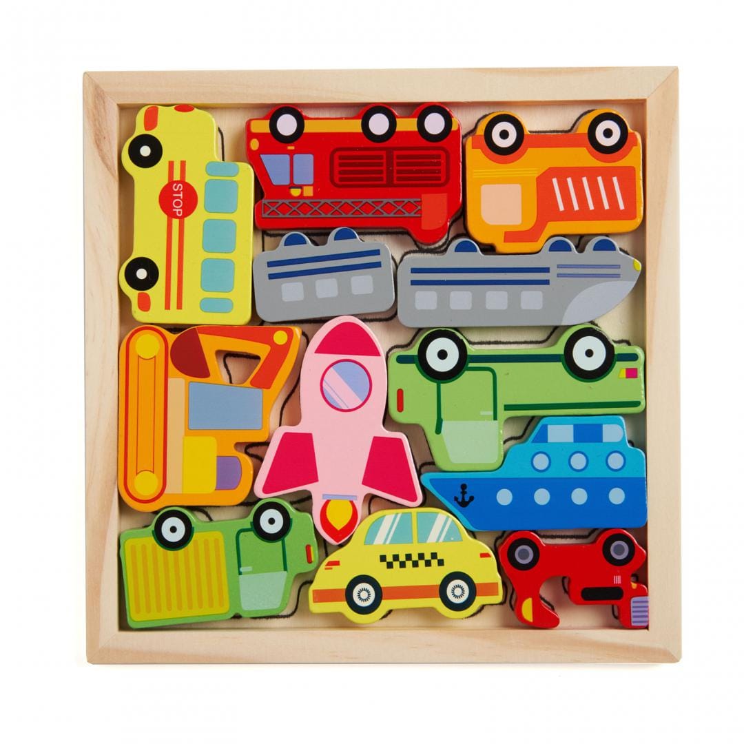 MomKi Jucării Puzzle din Lemn MomKi MKT1078CGH1 | Masini, 12 Piese, Educativ