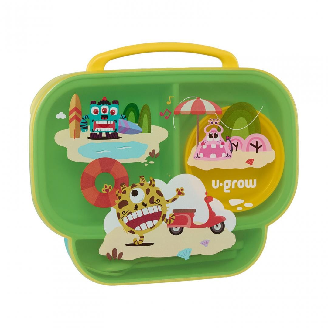 U-Grow Alimentație bebe Farfurie Compartimentata U-Grow A-1420BL | Cu Capac, Lingurita, Furculita, Galbena
