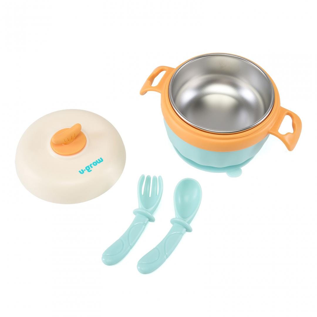 U-Grow Alimentație bebe Bol Termic U-Grow UG-235BL | Lingurita, Furculita, Baza Antialunecare, Blue