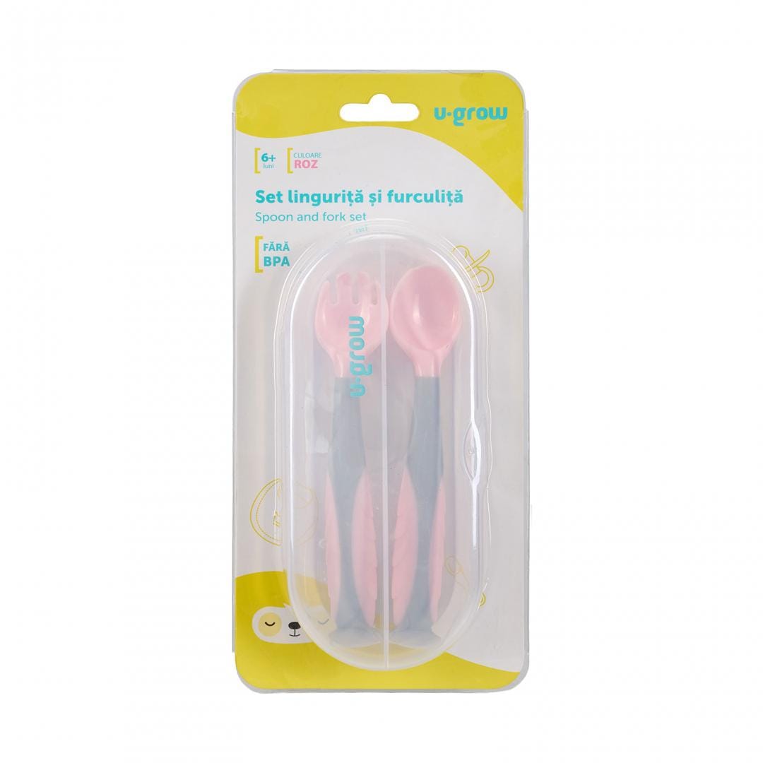 U-Grow Alimentație bebe Set Lingurita si Furculita U-Grow UG-218PK | Roz, Silicon