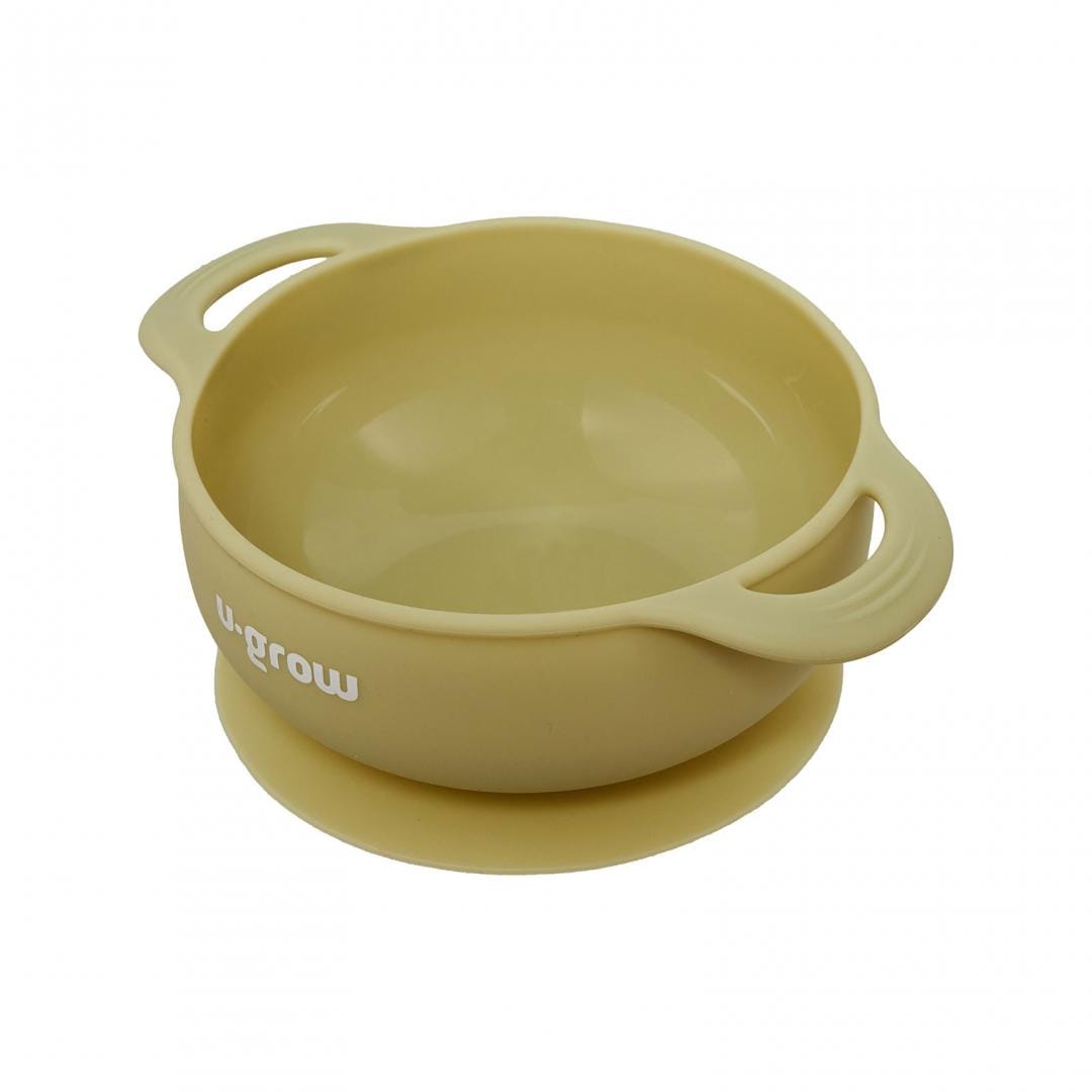 U-Grow Alimentație bebe Set Diversificare Silicon U-Grow UG-SET2OV | 5 Piese, Baveta, Bol, Farfurie, Lingurita, Furculita, Olive