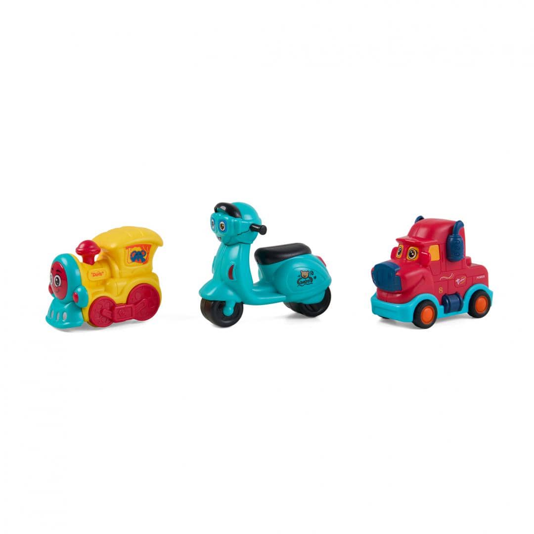 MomKi Jucării Set Jucarii Momki MOMKI899-17AR | 3 Vehicule cu Inertie, Masinuta, Tren, Scuter