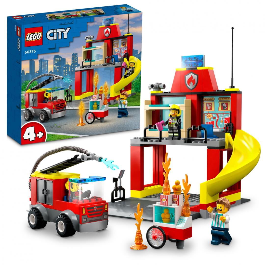 Lego Jucării Set Constructie LEGO City 60375 | Remiza si Masina de Pompieri, Cadou
