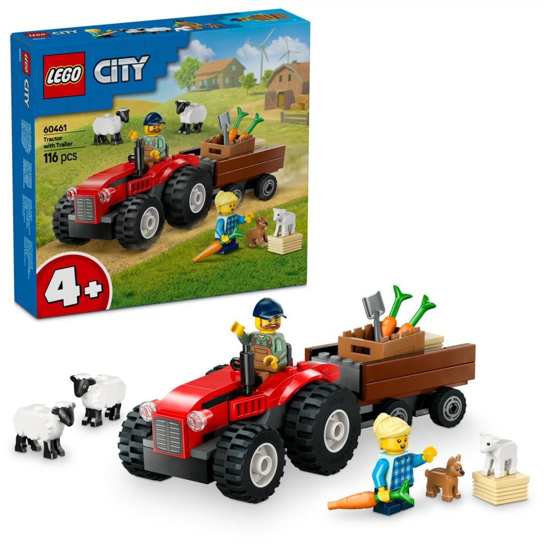 Lego Jucării Set Constructie LEGO City 60461 | Tractor Ferma, Remorca, Oi, Rosu