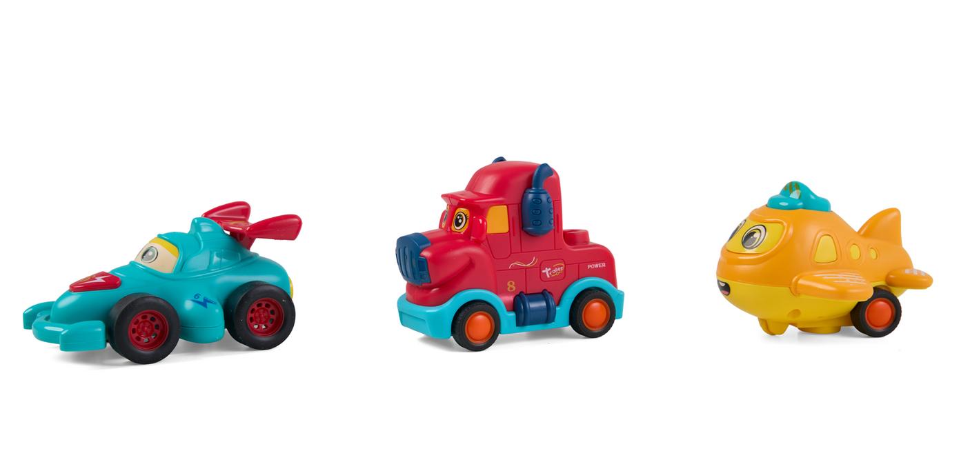 Set 3 Vehicule Actionate Prin Inertie, Diverse Modele și Culori, Momki