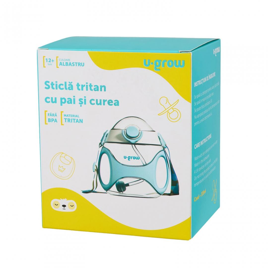 U-Grow Alimentație bebe Sticla Tritan U-Grow UG-733BL | 330ml, Pai, Curea, Albastru