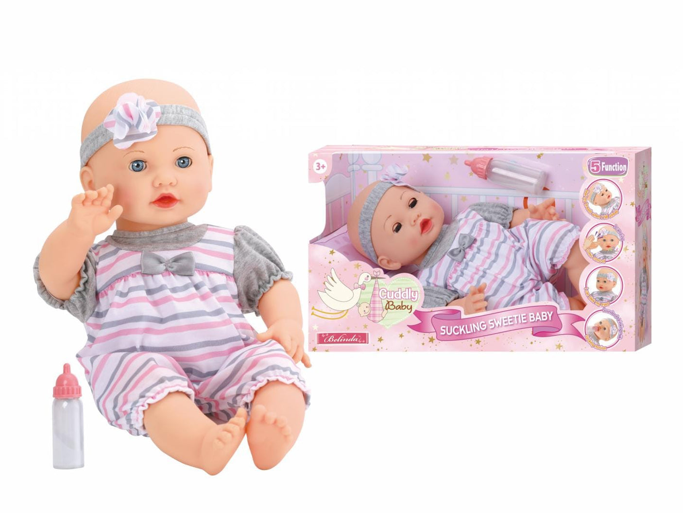 MomKi Jucării Papusa MomKi MOMKI78058 | Bebelus Care Mananca, 40 cm, Interactiv