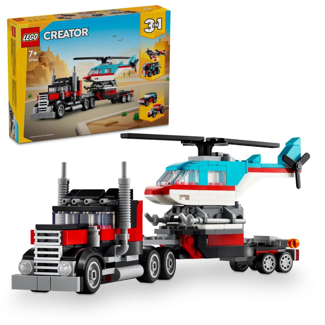 Lego Jucării Set Constructie LEGO Creator 3-in-1 31146 | Camioneta-Platforma, Elicopter, 270 Piese, 7+