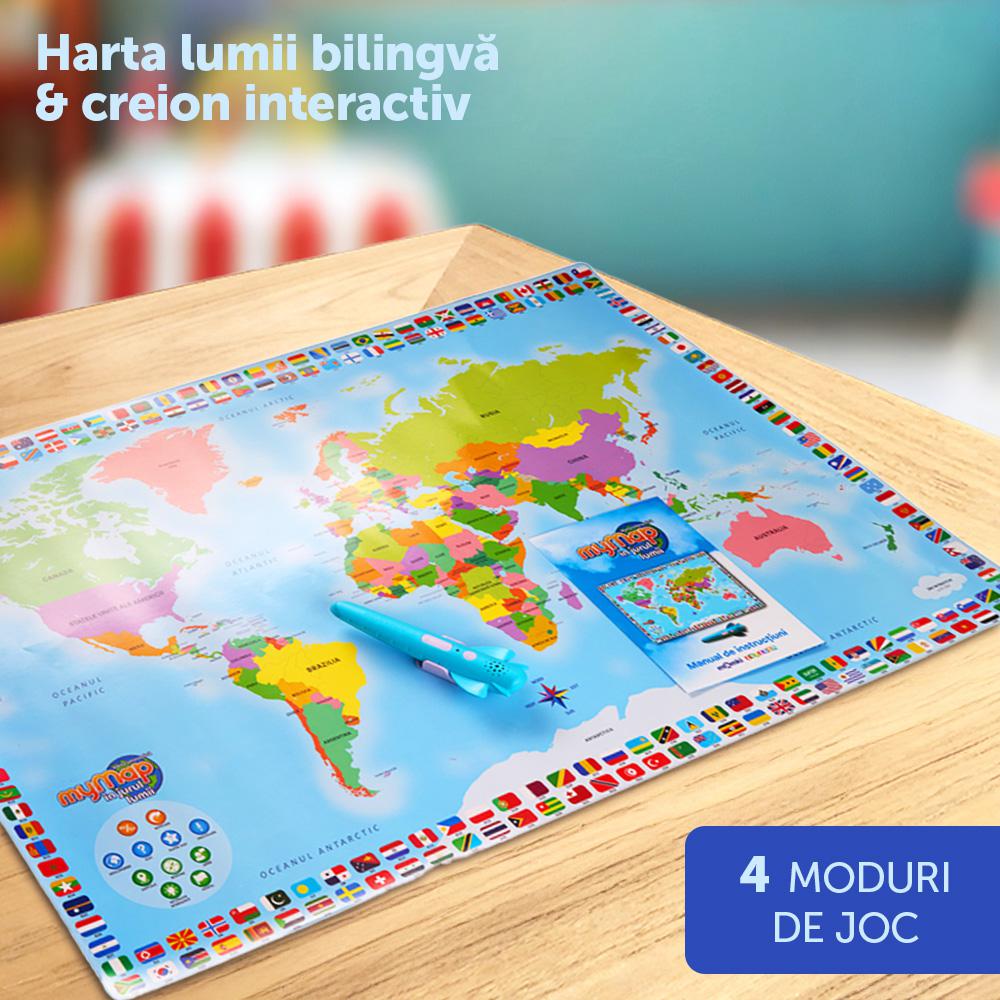 MomKi Jucării Jucarie Educativa MomKi ZN0008 | Harta Lumii Bilingva Ro/En, Creion Interactiv