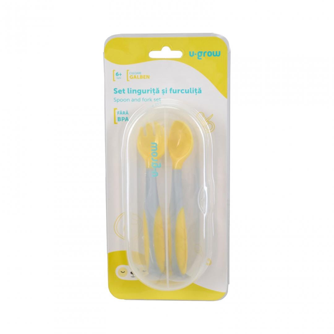U-Grow Alimentație bebe Set Lingurita si Furculita U-Grow UG-218YE | Silicon, Galben