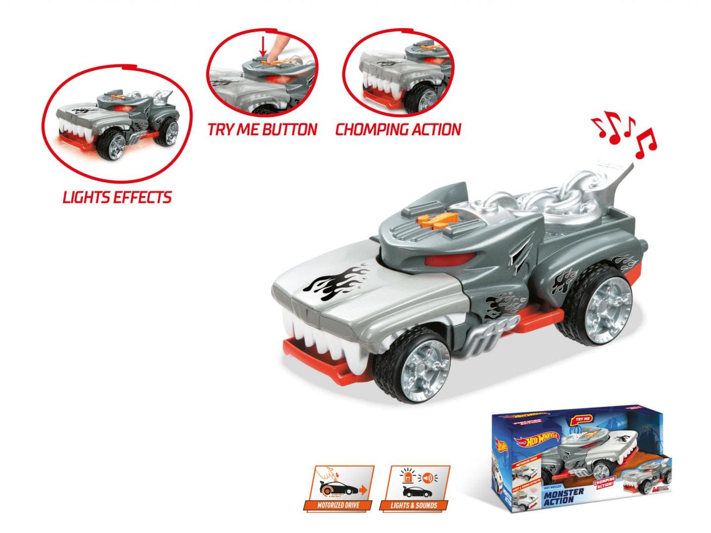 Mondo Jucării Jucarie Mondo Hot Wheels MDHW51221 | Masina Monster Action-hotweiler, Lumini, Sunete