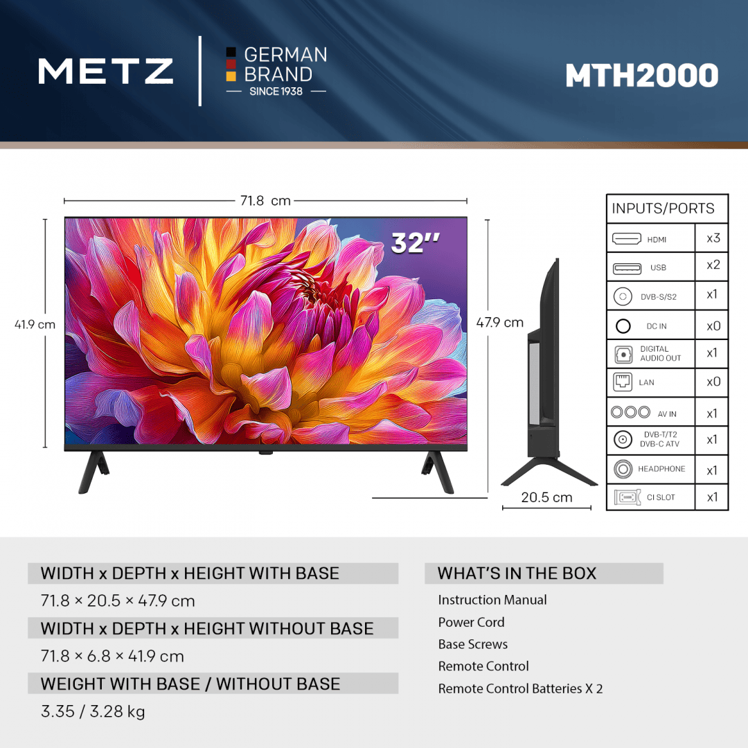 Metz Televizor LED Televizor LED Metz 32MTH2000Z | 80 cm, HD, Smart, Clasa E