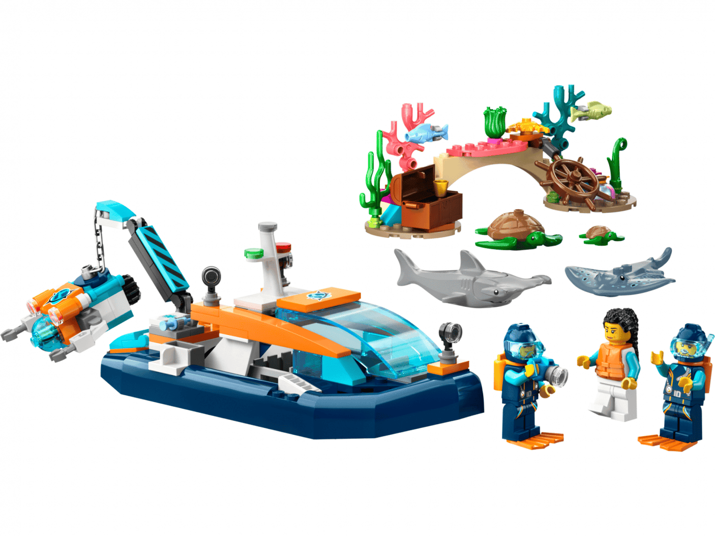 Lego Jucării Set Constructie LEGO City 60377 | Barca pentru Scufundari, Submarin, Cadou