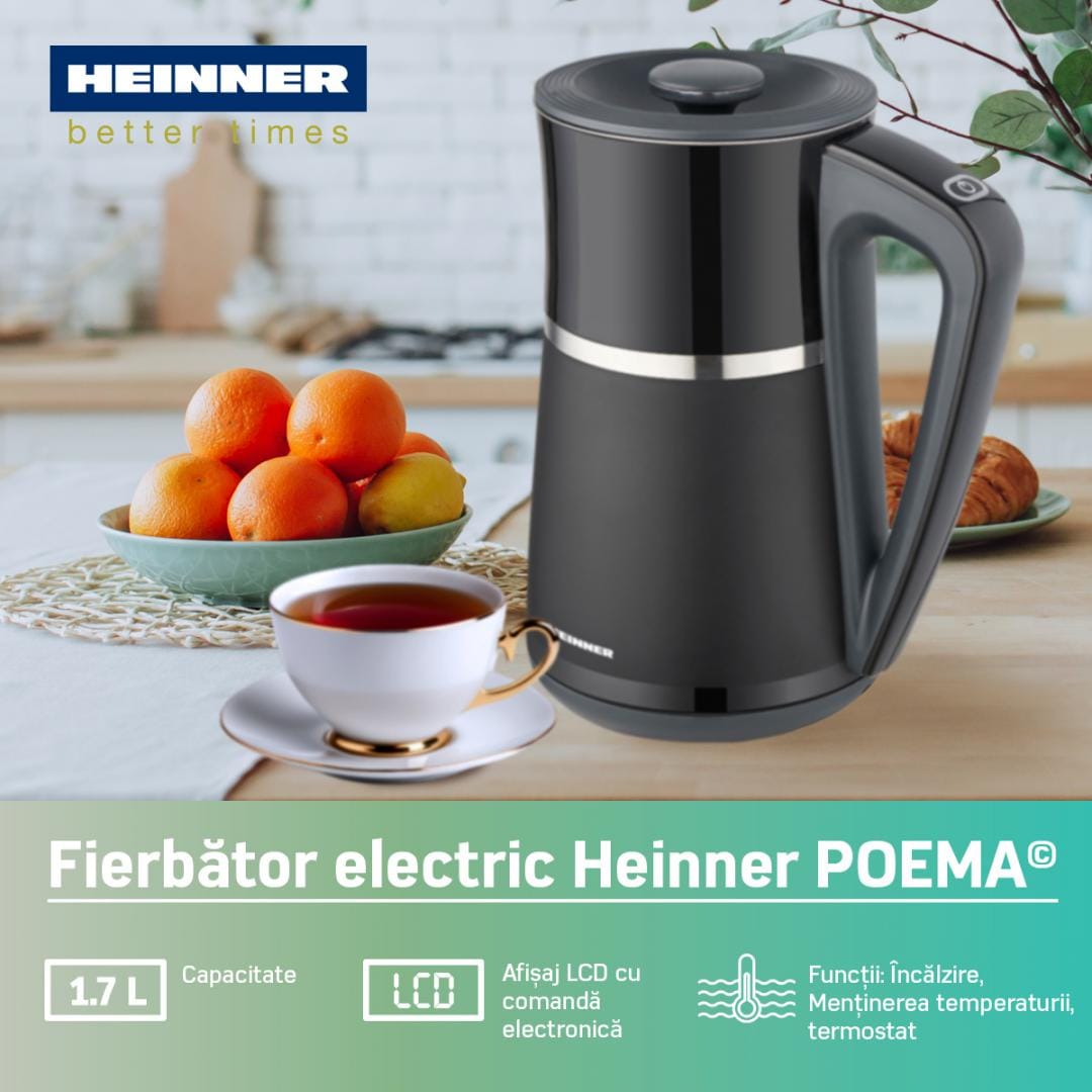 Heinner Fierbator Fierbator Electric Heinner HEK-D22002WBK | 2200W, 1.7L, Digital, Negru