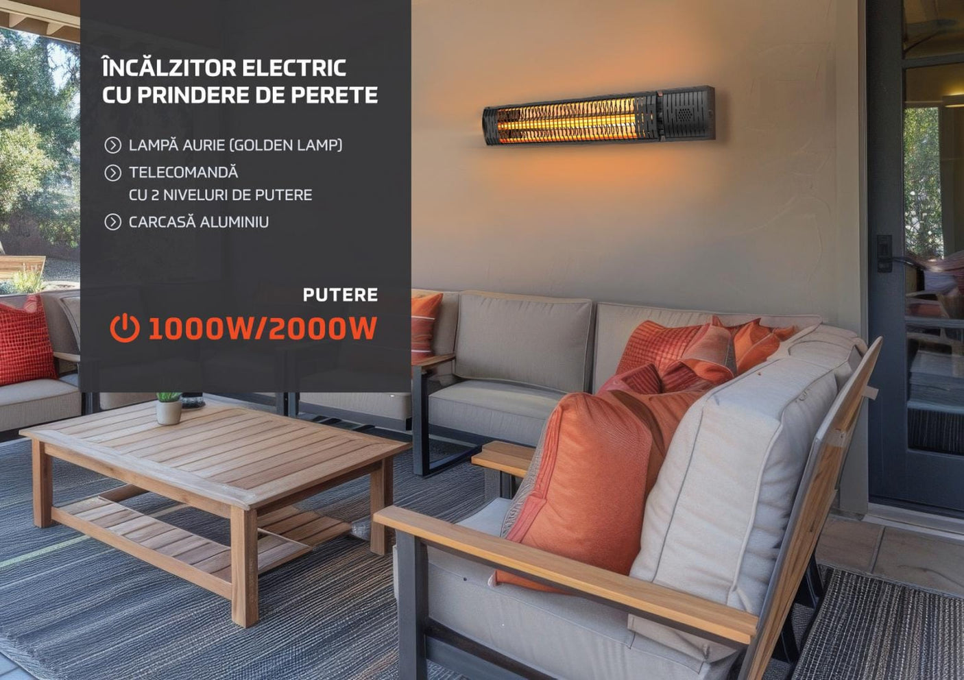 Heinner Incalzitor terasa Incalzitor Electric Heinner HR-SD013 | 2000W, Montare Perete