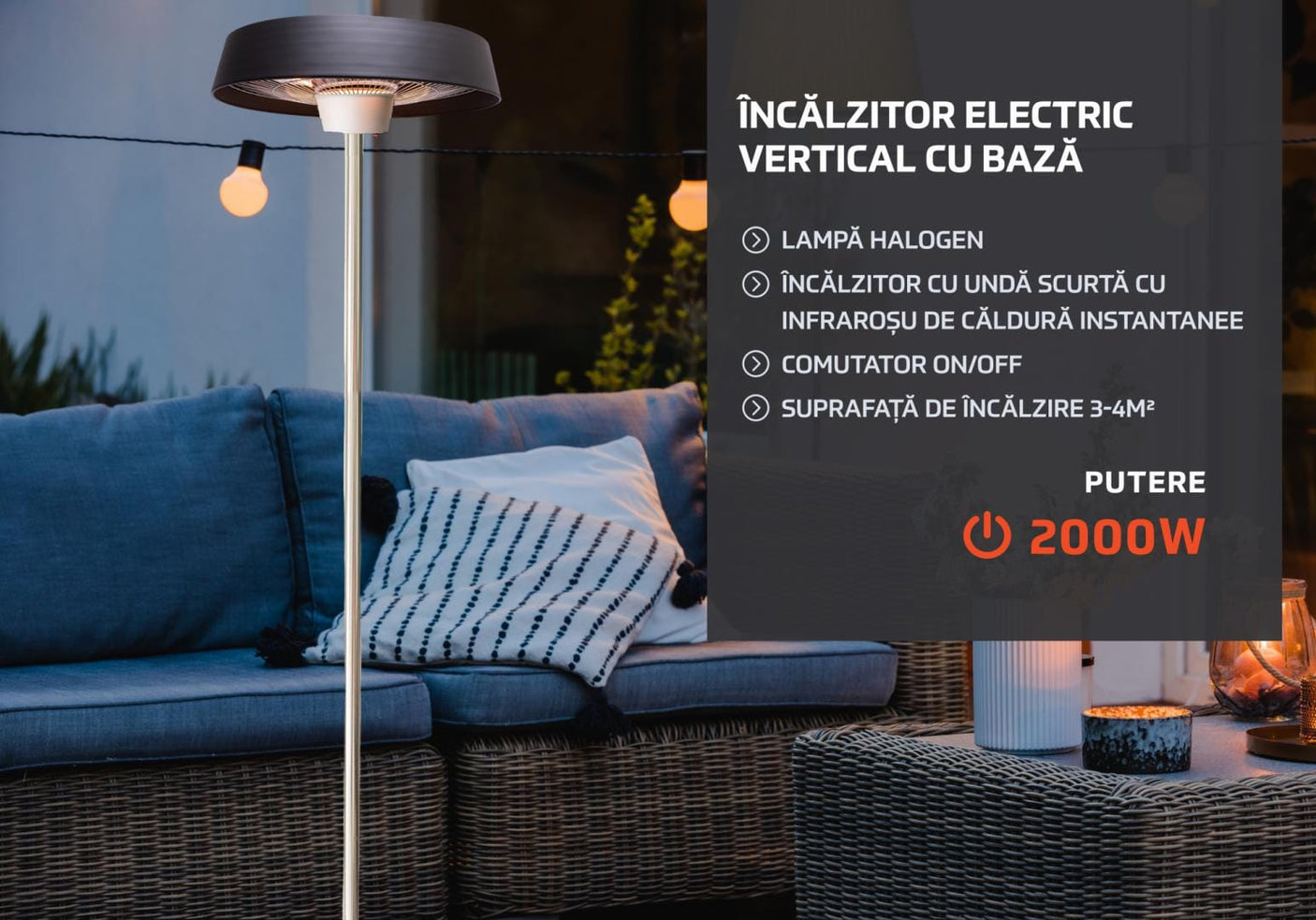 Heinner Incalzitor terasa Incalzitor Electric Heinner HR-SD015 | 2000W, Vertical, Cu Baza