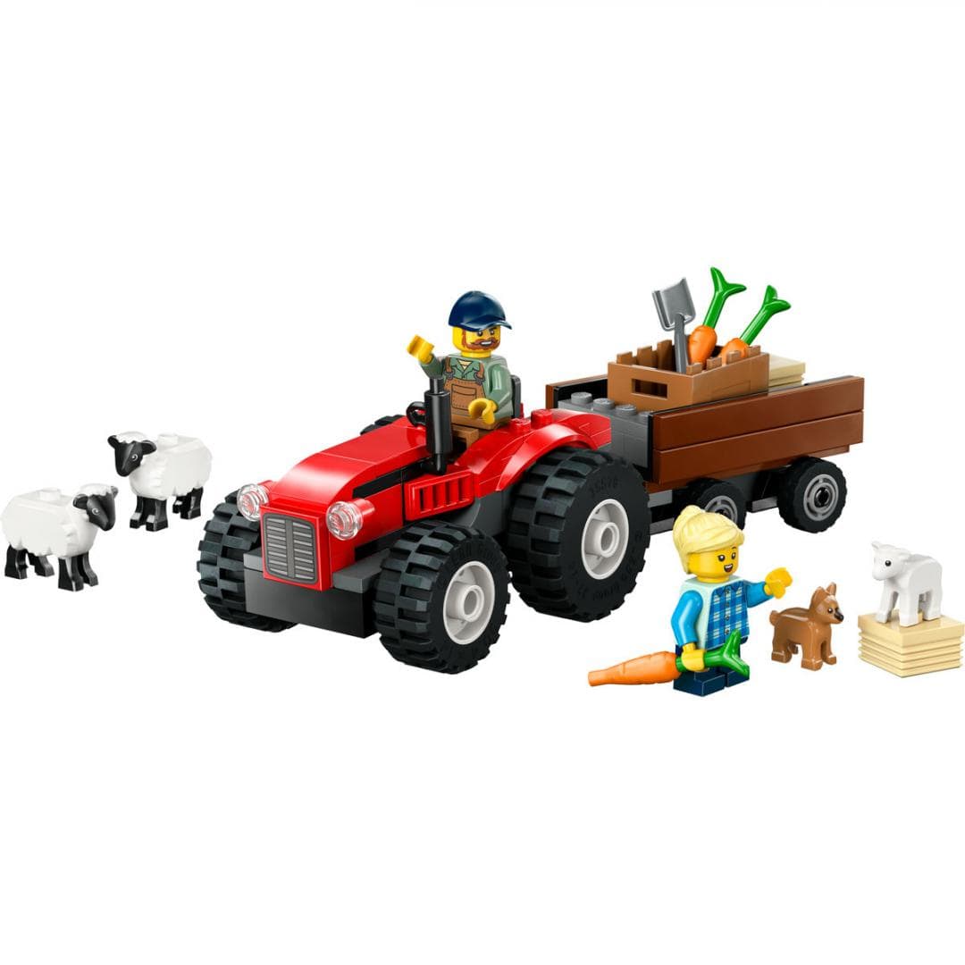 Lego Jucării Set Constructie LEGO City 60461 | Tractor Ferma, Remorca, Oi, Rosu