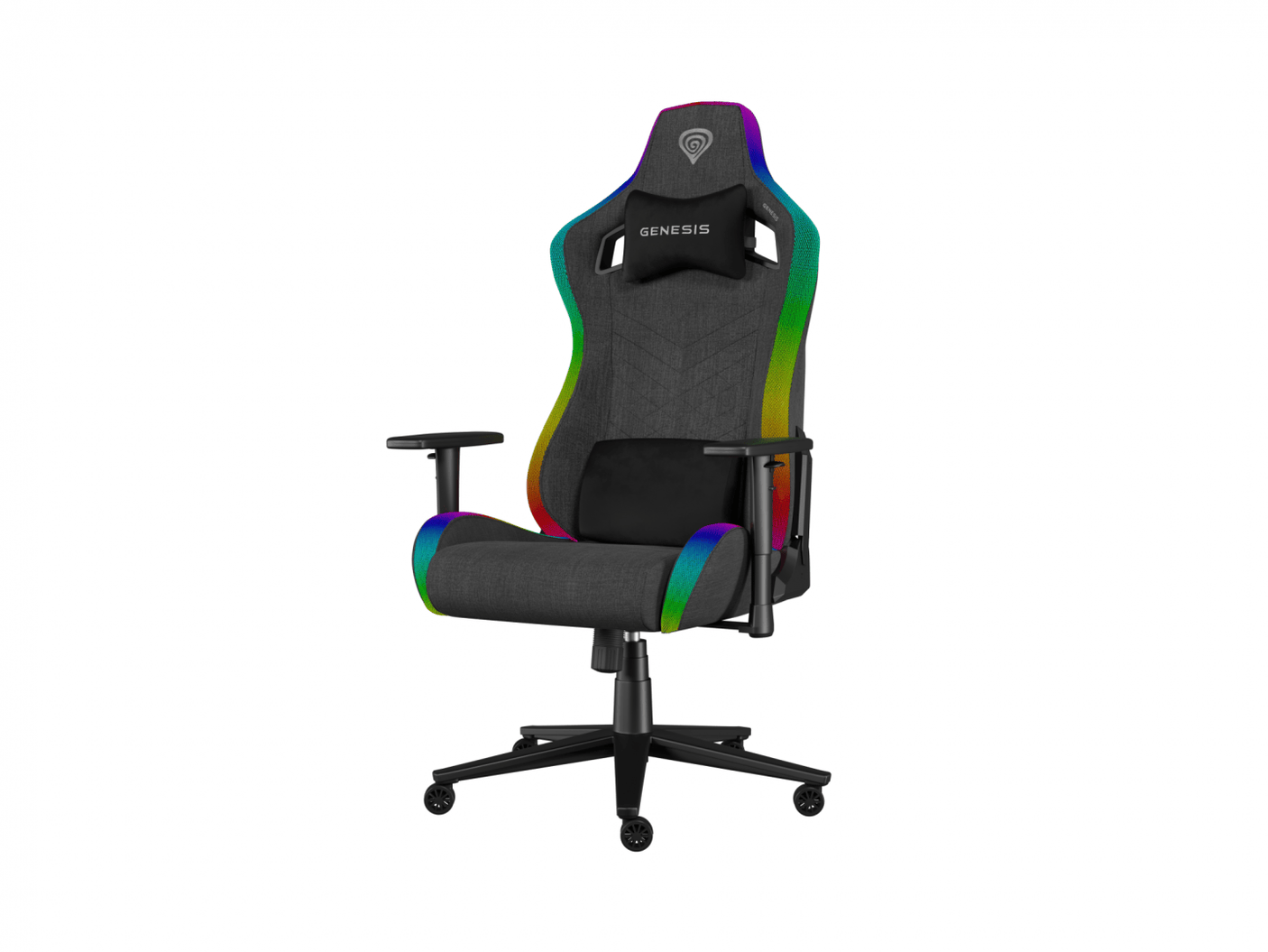 Scaun gaming Genesis TRIT 660, material textil, iluminare RGB, suporta pana la 150 kg, inaltime reglabila, spatar ajustabil, gri