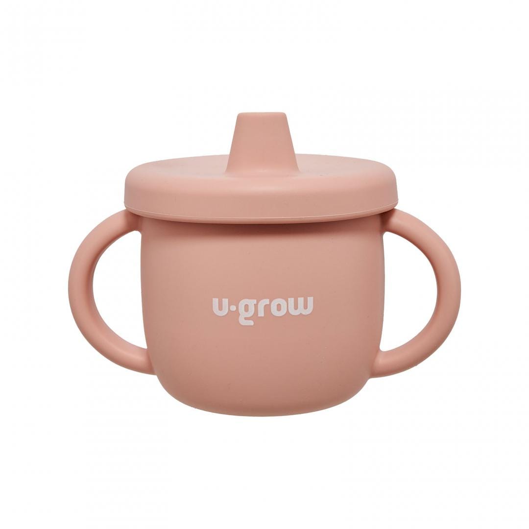 U-Grow Alimentație bebe Set Diversificare U-Grow UG-SET15PK | 3 Piese Silicon, Bol, Farfurie, Cana cu Cioc, Roz