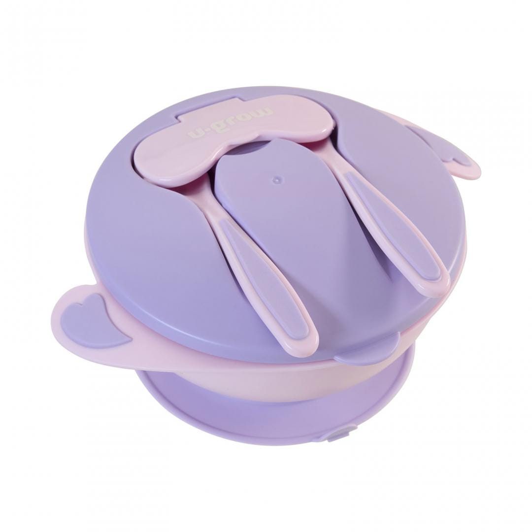 U-Grow Alimentație bebe Bol Compartimentat U-Grow A-1104PP | Ventuza Antialunecare, Capac, Lingurita, Furculita, Mov