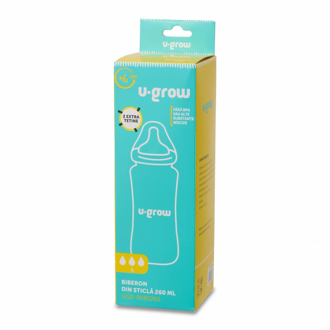 U-Grow Alimentație bebe Biberon Sticla U-Grow UG0-06BS260 | 260ml, 2 Tetine Extra