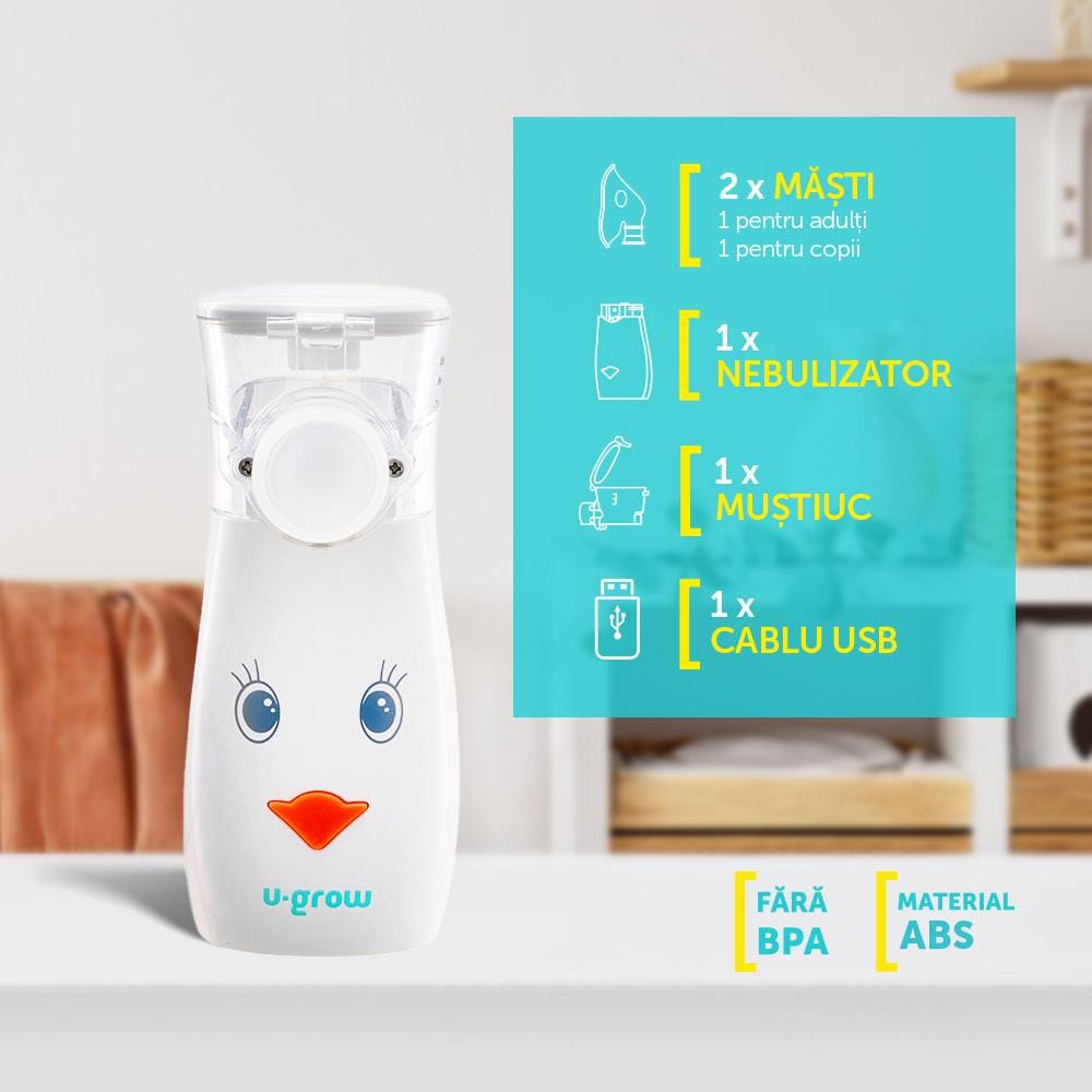 U-Grow Îngrijire bebe Aparat Aerosoli U-Grow UG-UN209 | Portabil, Ultrasunete, Tehnologie Silentoasa, Masca Copii si Adulti