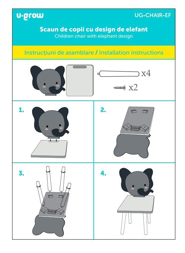 U-Grow Îngrijire bebe Scaun Copii U-Grow UG-CHAIR-EF | MDF, Design Elefant