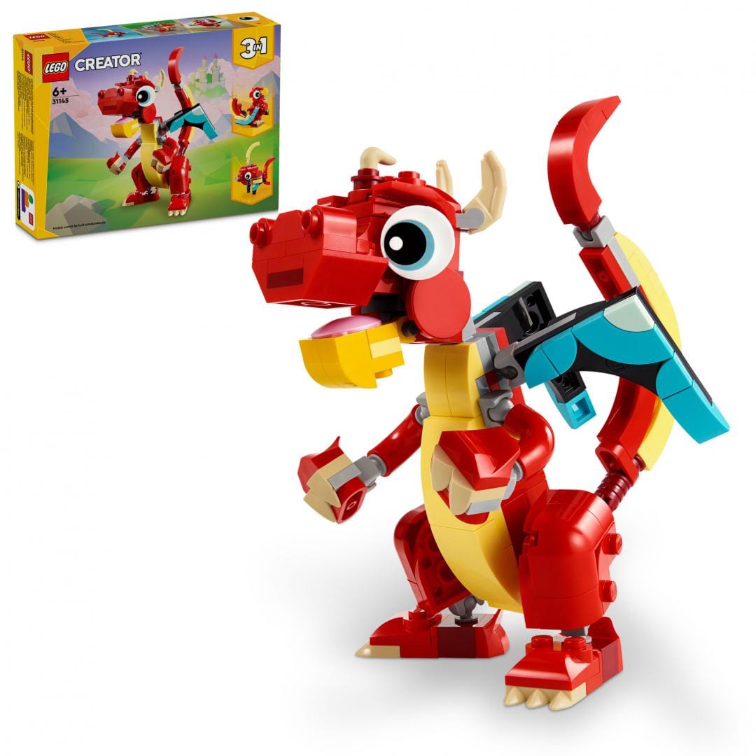Lego Jucării Set Constructie LEGO Creator 3-in-1 31145 | Dragon Rosu, Vintage, Cadou