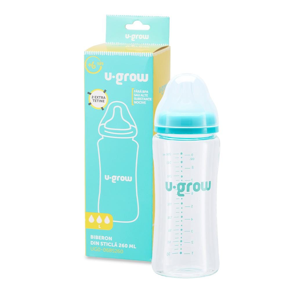 U-Grow Alimentație bebe Biberon Sticla U-Grow UG0-06BS260 | 260ml, 2 Tetine Extra