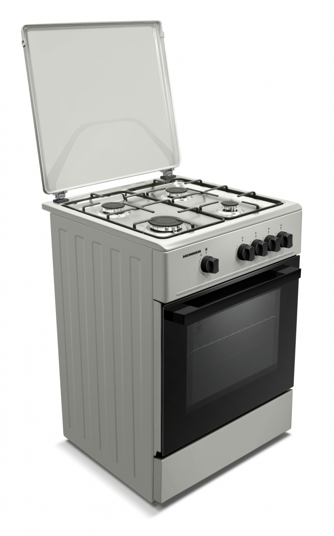 Heinner Aragaz Aragaz Gaz Heinner HFSC-K6060SL | 60cm, 4 Arzatoare, Capac Sticla, 60x60x85cm