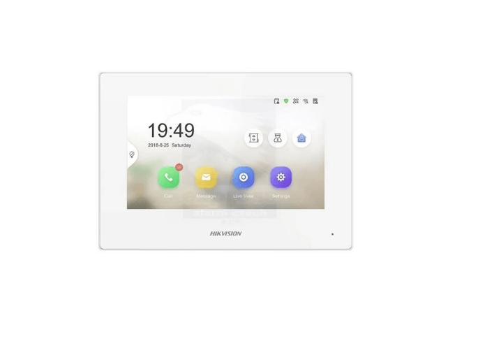 Hikvision Monitor videointerfon Hikvision DS-KH6320Y-WTE2/WH, 2 fire, 4 7-inch IPS touch screen, rezolutie: 1024 × 600, TFT, fara butoane, temperatura de functionare: -10 °C to 50 °C, culoare: alb.