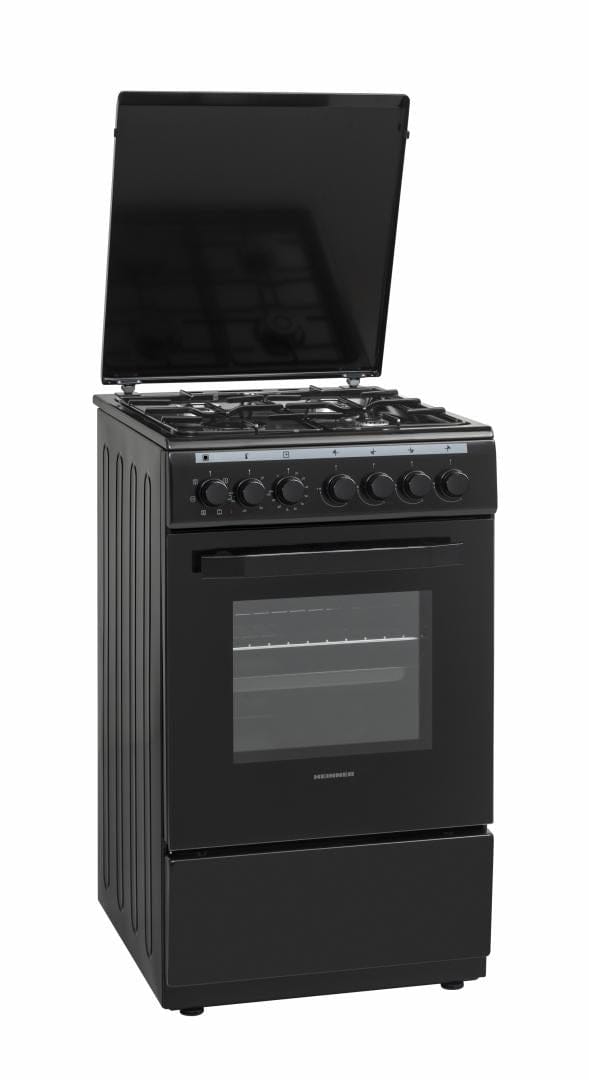 Heinner Aragaz Aragaz Mixt Heinner HFSC-V60LITGC-BK | 4 Arzatoare Gaz, Cuptor Electric, 60cm, Negru, 50x60x85cm