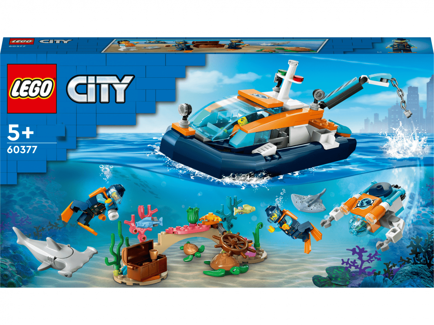 Lego Jucării Set Constructie LEGO City 60377 | Barca pentru Scufundari, Submarin, Cadou