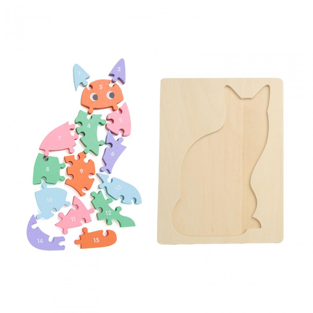 Puzzle din Lemn, Pisica, 16 Piese, Momki