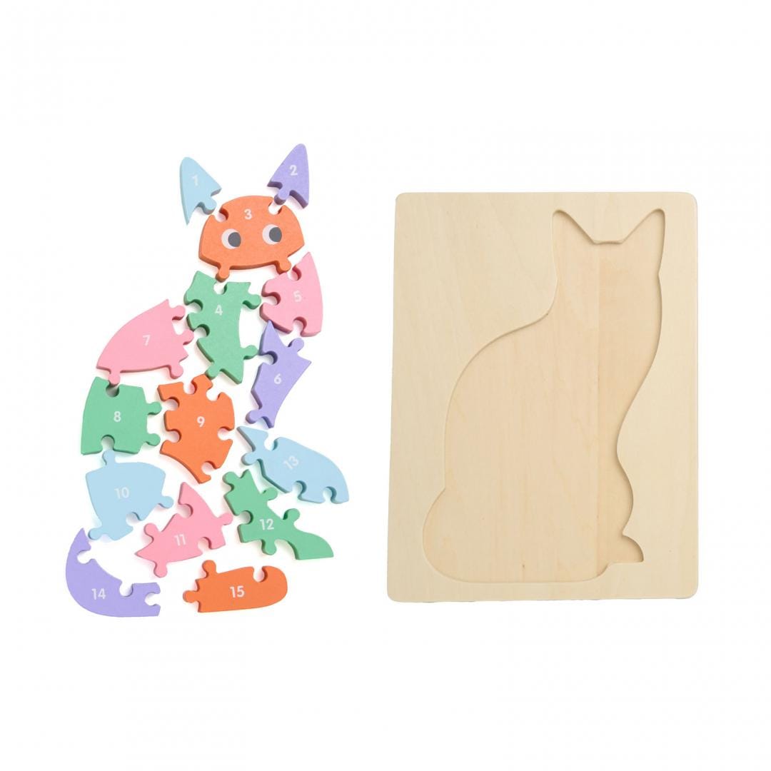 MomKi Jucării Puzzle Lemn MomKi MKT1074 | Pisica, 16 Piese, Copii