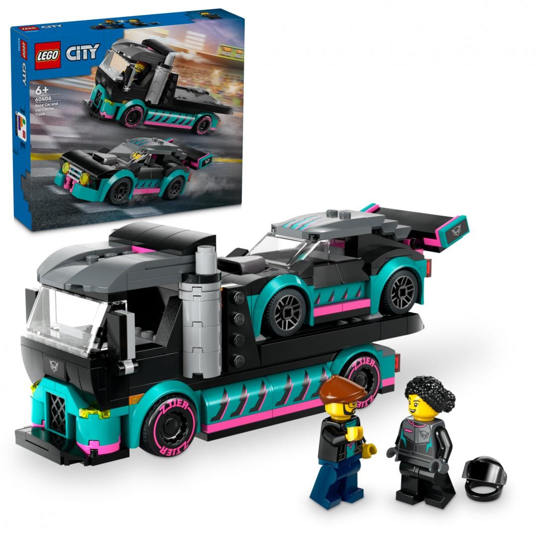 Lego Jucării Set Constructie LEGO City 60406 | Masina Curse si Camion Transport, Cadou