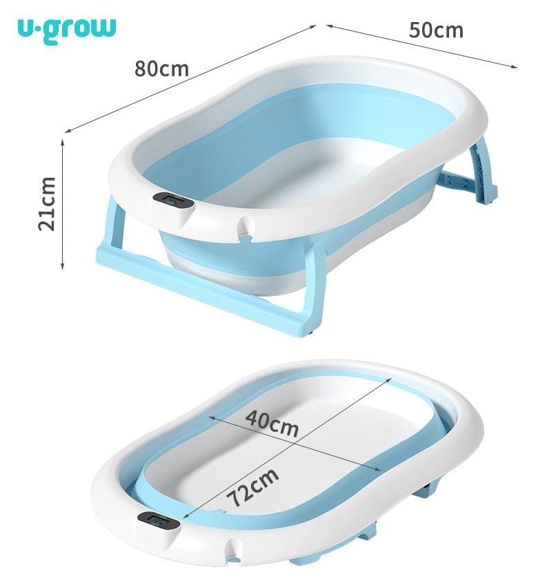 U-Grow Îngrijire bebe Cadita Pliabila pentru Bebelusi U-Grow UGCT-0055-BL | Termometru Digital, Pernuta, Dop Scurgere, Albastru