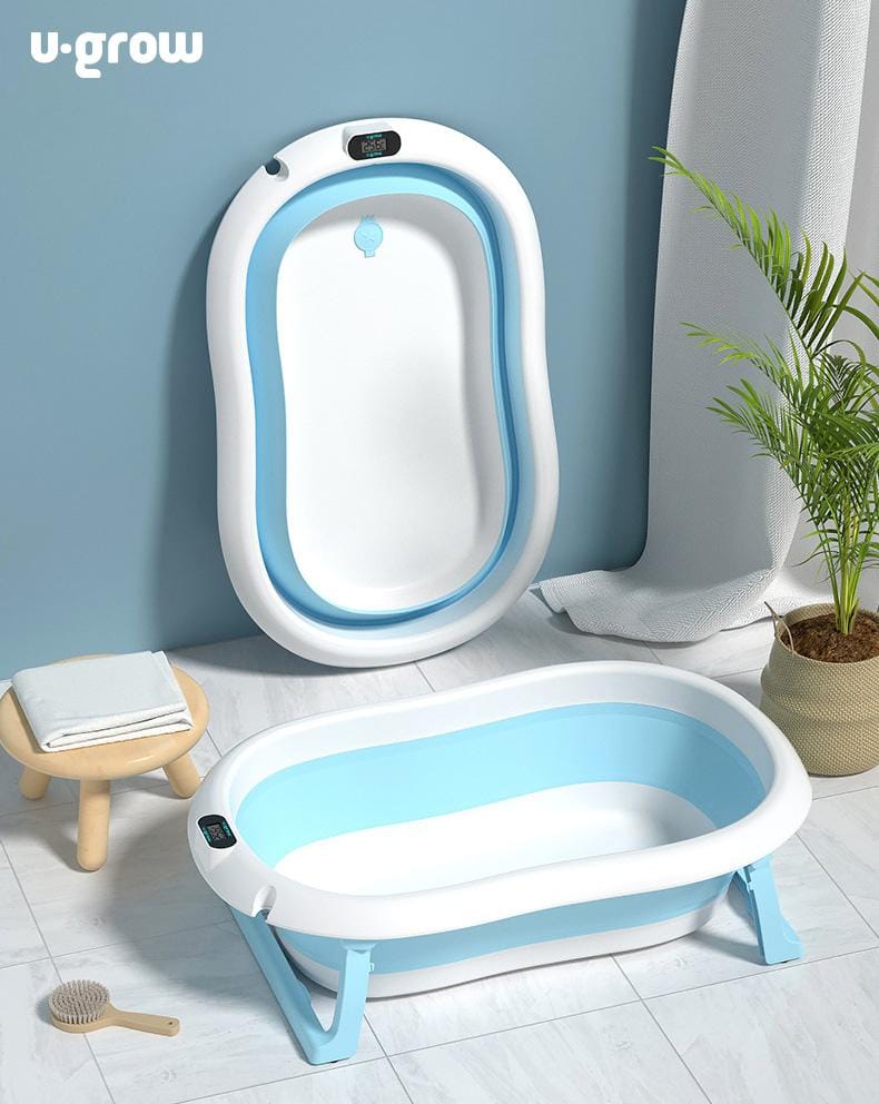 U-Grow Îngrijire bebe Cadita Pliabila pentru Bebelusi U-Grow UGCT-0055-BL | Termometru Digital, Pernuta, Dop Scurgere, Albastru