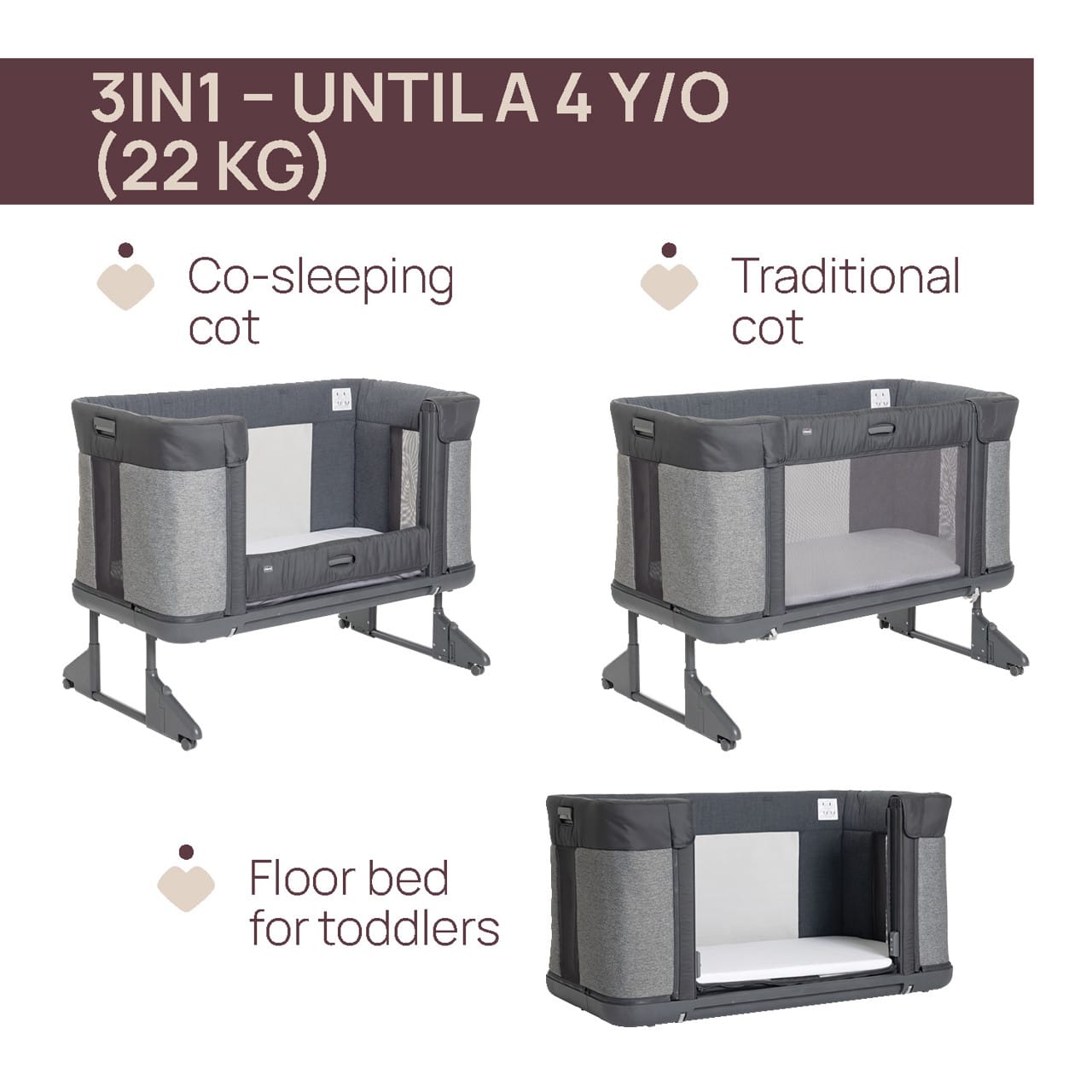 Chicco Puericultură Patut Atasabil Chicco Next 2 Me Forever 79650-8_RICE | 3 in 1, Rice, 0 Luni+