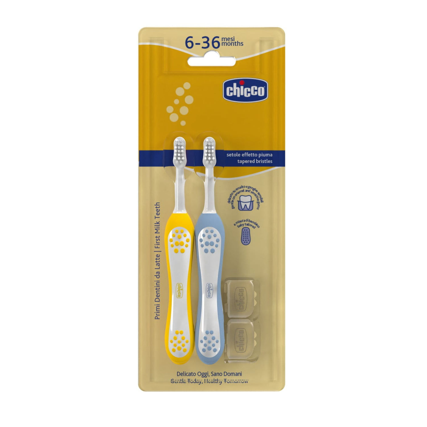 Chicco Îngrijire bebe Periuta de Dinti Copii Chicco 1208211-7 | Set 2 Bucati, Indigo + Mustar, 6-36 Luni