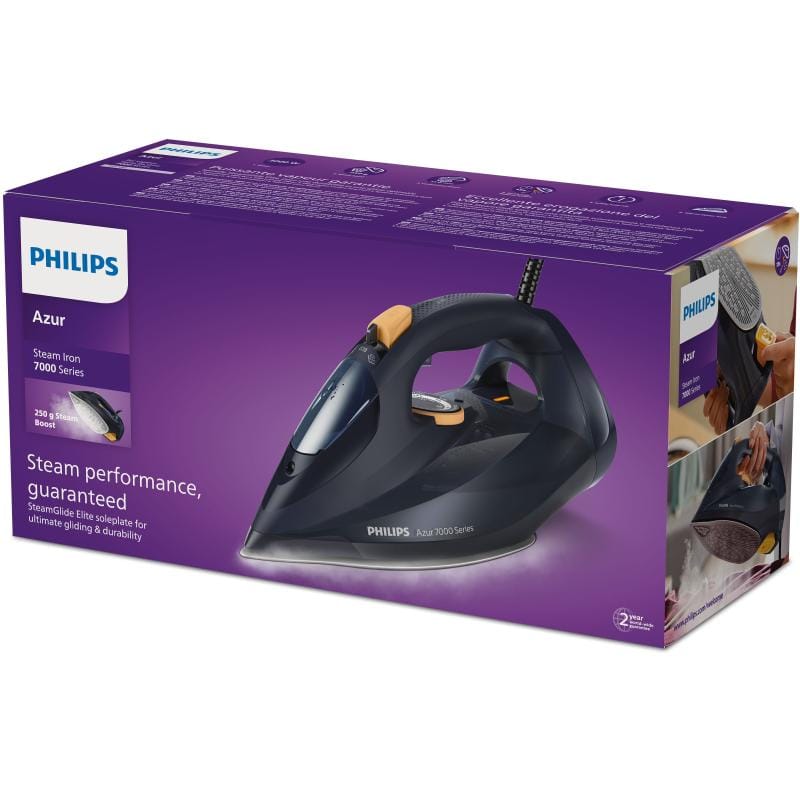 Philips Fier de călcat cu abur Philips Azur DST7060/20, 3000 W, talpă SteamGlide, albastru