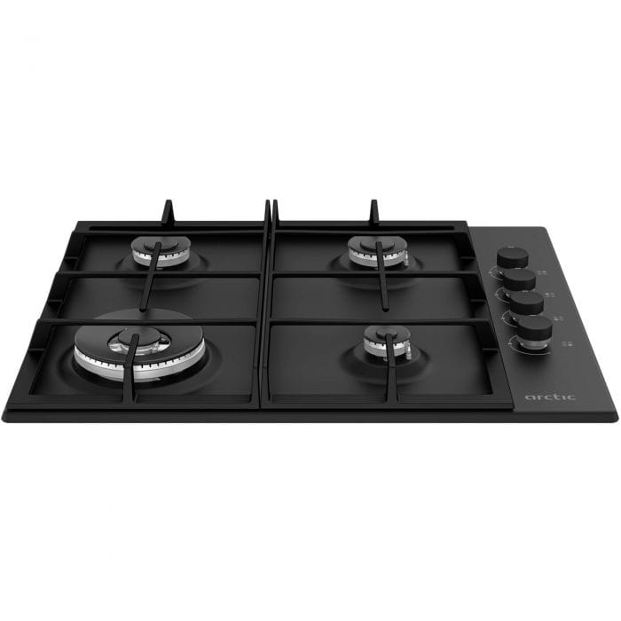 Arctic Plita incorporabila Plita metalica pe gaz Arctic ARGW64125SB, control butoane lateral-culoare negru, 4 arzatoare, arzator Wok, suport vase din fonta, aprindere integrata, siguranta plita-Safety Plus, negru