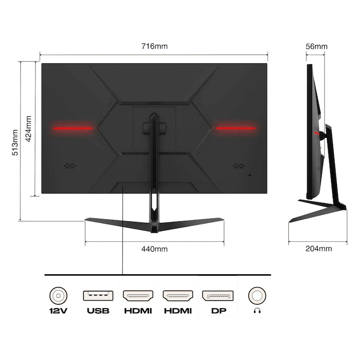 Monitor JAPANNEXT JN-IPS315WQHD165F | 31.5 inch, IPS, WQHD 2560x1440, 165Hz, 1ms, Negru