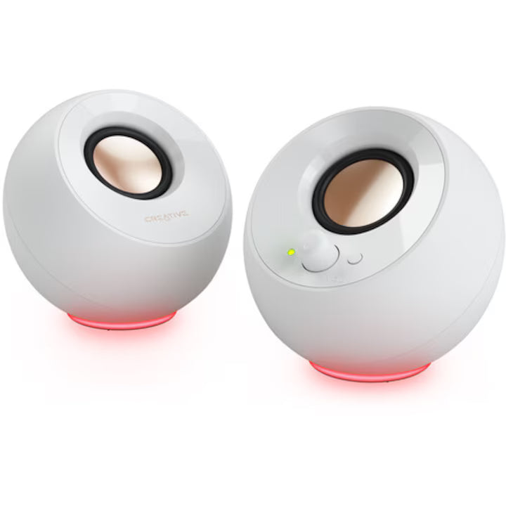 CREATIVE PEBBLE SE USB-C 2.0 Speakers w/Bluetooth 5.3, RGB Lighting, Aux, white