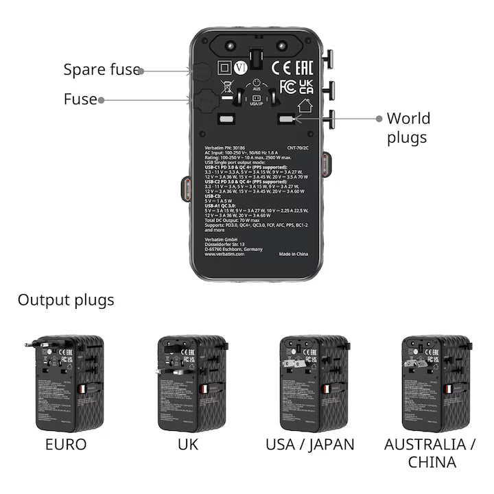 Verbatim Adaptor priza Adaptor priza Verbatim 30186 | 70W, Negru