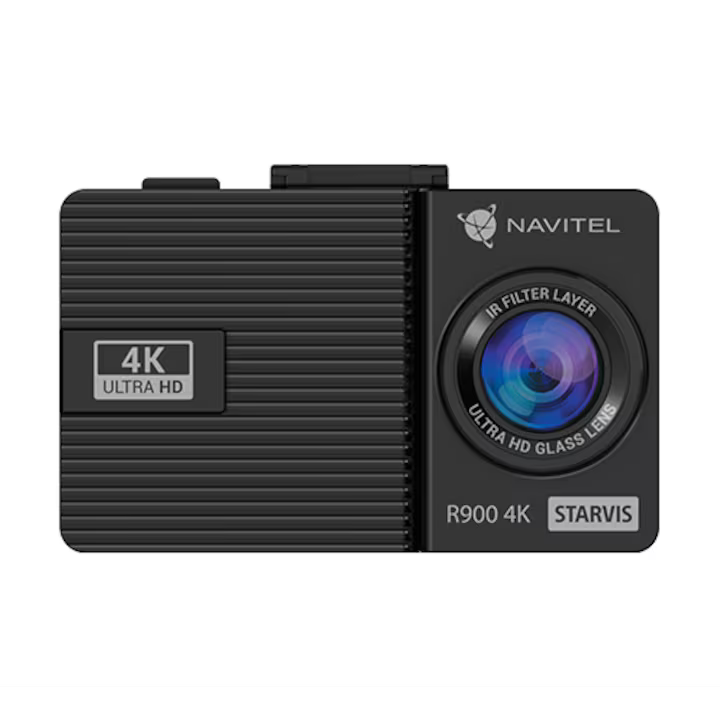 Camera Auto DVR NAVITEL R900 4K, Filmare infrared, senzor SONY 415 STARVIS, rezolutie 3840*2160P 30fps, USB-C, G-sensor, Inregistrare cu sunet, Difuzor, Inregistrare in bucla pe microSD pana la 256GB, Suport parbriz cu alimentare integrata 12-24V